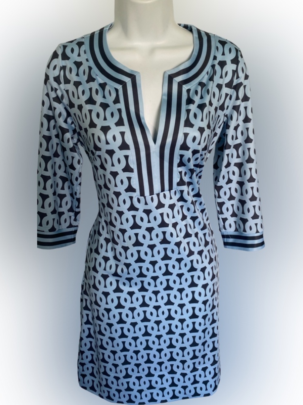 Gretchen Scott Designs Two-Tone Geometric  Dress - S blue , black poly spandex